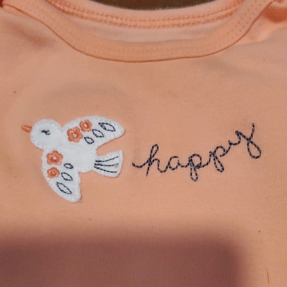 🐻 Carter's Coral Bodysuit with Bird and Happy Embroidery